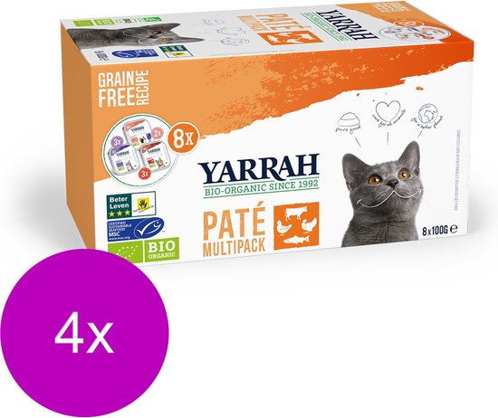 Yarrah Bio Cat Mult-Pack Alu Tub - Nourriture pour chats - 4 x 8x100 g |  bol.com