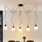 Lucande - hanglamp - 5 lichts - glas, ijzer - E27 - wit, zwart