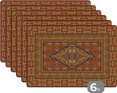 Placemat - Placemats kunststof - Perzisch Tapijt - Vloerkleed - Geel - Rood - 45x30 cm - 6 stuks - Hittebestendig - Anti-Slip - Onderlegger - Afneembaar