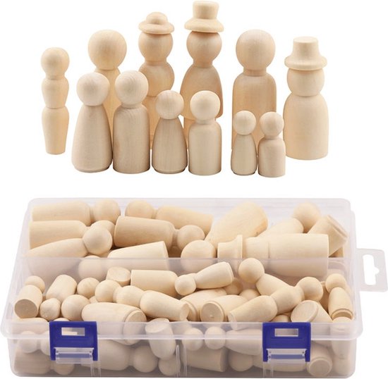 Herstellen Vervloekt zonsondergang Wova™ Peg dolls - 55 stuks - Familie editie - Houten poppetjes blanco |  bol.com