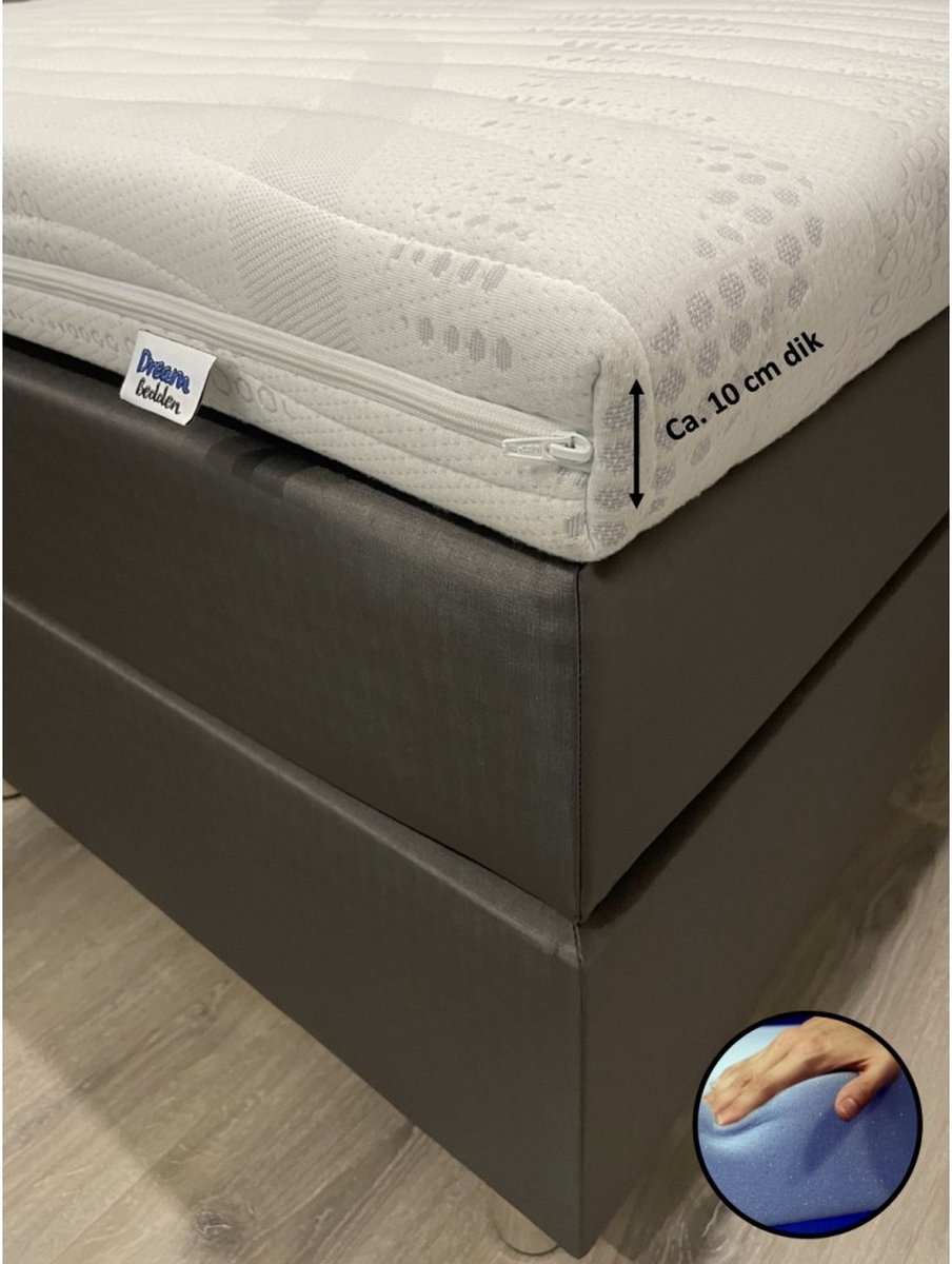 dreambedden Topper Maximus 70x210 - HR60 koudschuim - Cooltouch - 10 cm dik - Medium/stevig - Topdekmatras wit