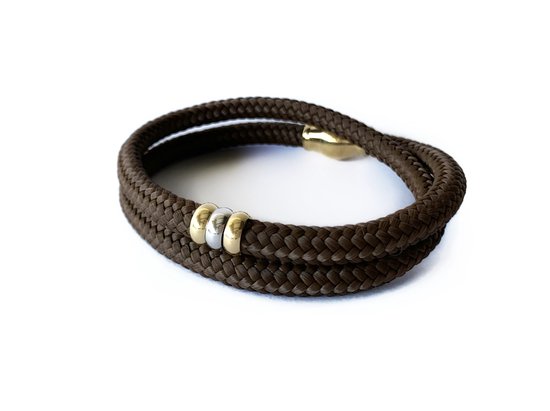 NIEUW - Jolla - dames armband - wikkelarmband - zilver - touw - bedels - Basic Rope - Bruin/Goud