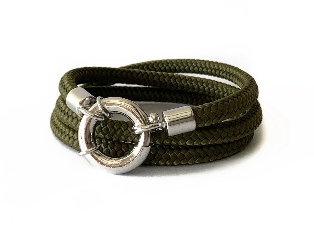 NIEUW! Jolla - dames wikkelarmband - zilver - touw - Classic Rope - Military Groen