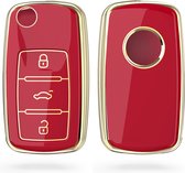 kwmobile autosleutel hoesje compatibel met VW Skoda Seat 3-knops autosleutel - autosleutel behuizing in rood / goud