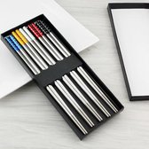 Chopsticks - RVS - 5 paar - 5 verschillende kleuren