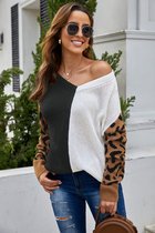 Sweater Trui Dames - Luipaard Zwart Wit - Maat S