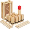 Afbeelding van het spelletje Relaxdays Kubb spel met rode koning - houten blokken - familiespel - 21 speelfiguren