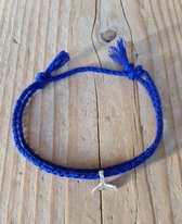 Lucky Travel Armband | Blauw Katoen | Met Bedel Whale tail / Walvis Zilverkleurig | Reis-sieraad | Wanderlust | Cadeau | traveldutchie