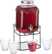 Relaxdays limonadetap - met glazen & standaard - drankdispenser met kraan - sap dispenser