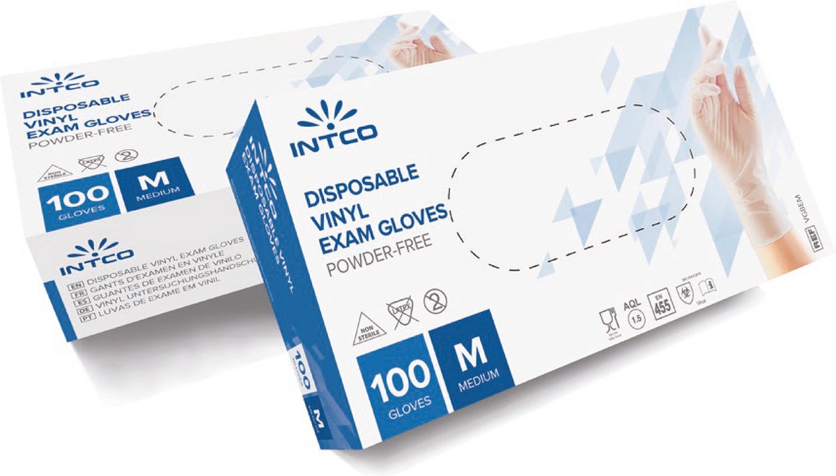 Goedkoopste Intco wegwerphandschoenen vinyl maat M transparant poedervrij huishoudhandschoen doos 100 stuks