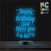 Led Lamp Met Gravering - RGB 7 Kleuren - Happy Birthday God Bless You A Lot