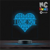 Led Lamp Met Gravering - RGB 7 Kleuren - I Love You