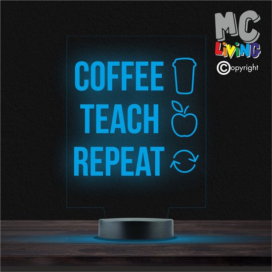 Led Lamp Met Gravering - RGB 7 Kleuren - Coffee Teach Reapeat