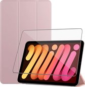 iPad Mini 6 Hoes + Screenprotector -  Beschermglas Case Smart Cover Rose