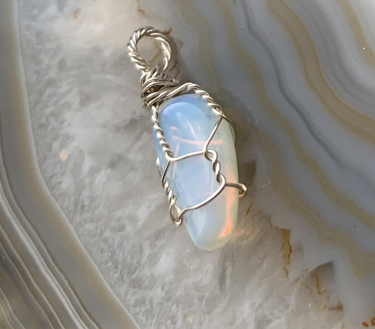 Edelsteen Hanger - Mini - Handgemaakt - Opaliet - Opalite - Zilver - Silver - Crystal necklace