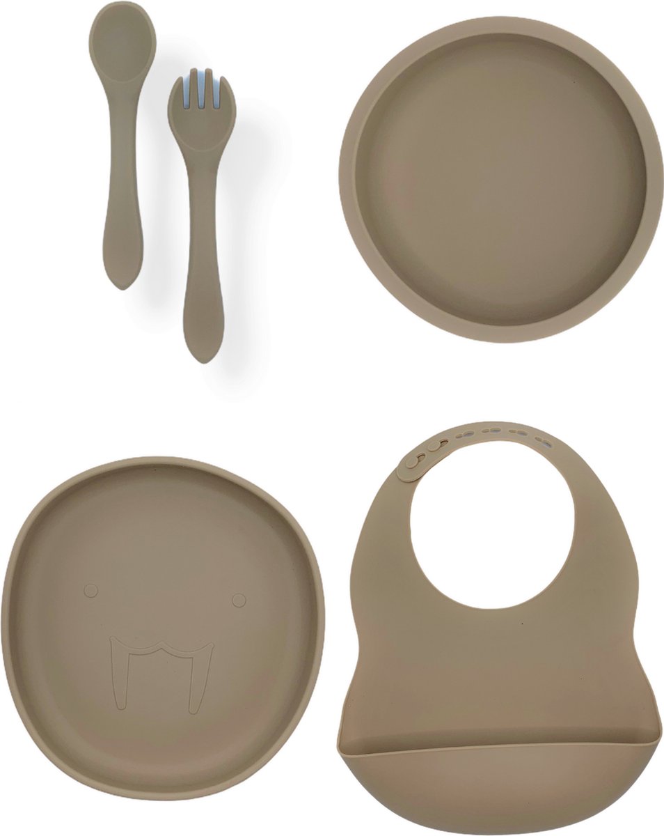 Goedkoopste Lonnie Serviesset - Set Walrus Compleet - Taupe - Kinderservies - Servies - Bestek
