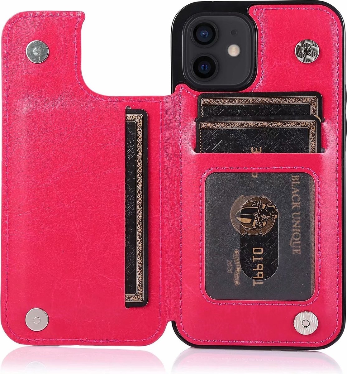Hoesje geschikt voor iPhone SE 2020 - Backcover - Pasjeshouder - Portemonnee - Kunstleer - Roze