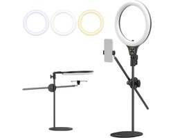 Ulanzi Ring-10 Topshot Ringlamp met statief - Werkhoogte 80 cm - 180 graden kantelbaar - Ringlight voor smartphones tot 9,4 cm breed - Telefoon statief met lamp - Zwart Ulanzi Ring-10 Topshot Ringlamp met statief - Werkhoogte 80 cm - 180 graden kantelbaar - Ringlight voor smartphones tot 9,4 cm breed - Telefoon statief met lamp - Zwart