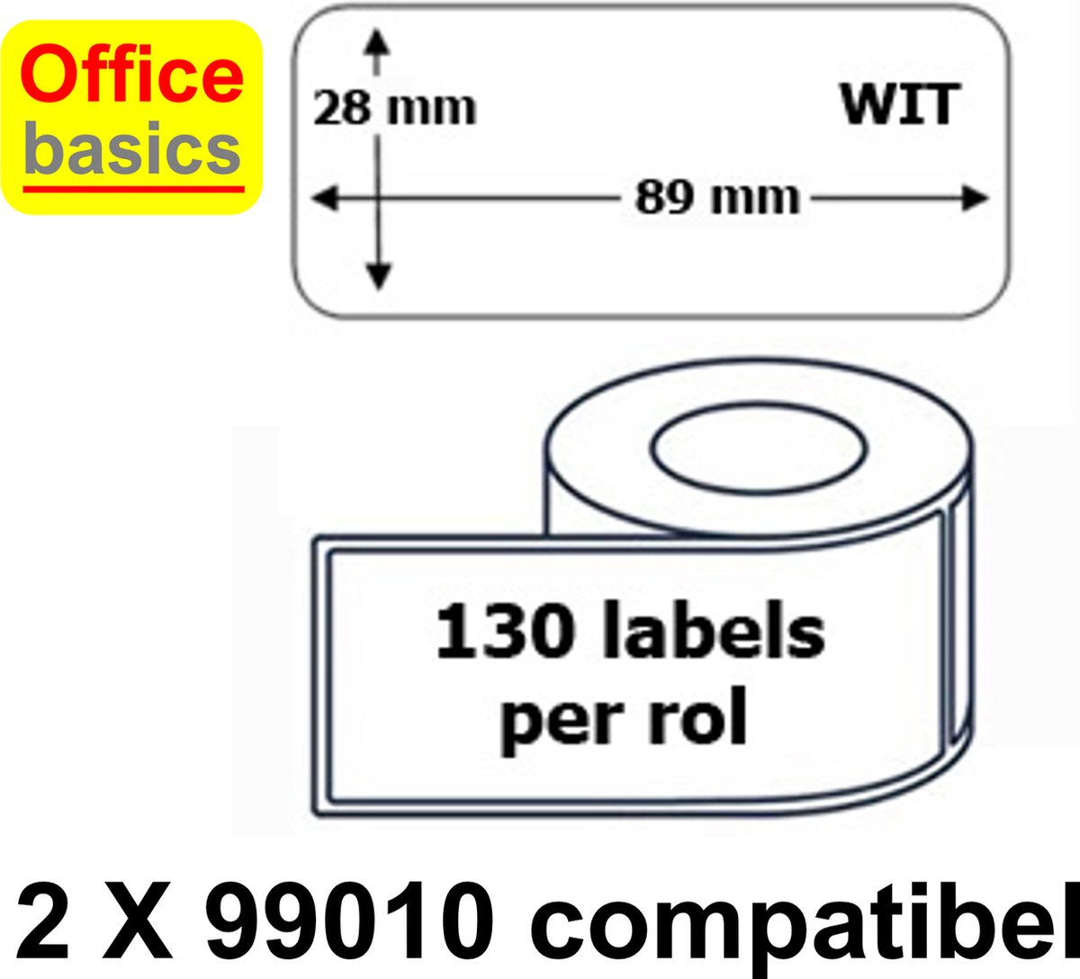 2 x Etiket 99010 - Dymo Compatibel - 28x89mm - rollen 260 labels