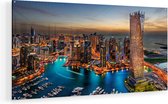 Artaza Glasschilderij - Dubai Haven met de Stad - 120x60 - Groot - Plexiglas Schilderij - Foto op Glas