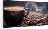 Artaza Glasschilderij - Hete Koffie Kop Met Koffiebonen - 90x45 - Plexiglas Schilderij - Foto op Glas