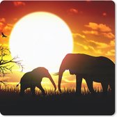 Muismat - olifanten bij een zonsondergang - 20x20