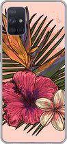 Geschikt voor Samsung Galaxy A71 hoesje - Bloemen - Tropisch - Roze - Siliconen Telefoonhoesje