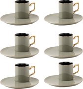 Schafer porselein Keyf - Espresso kopjes met schoteltjes 90 ml - set van 12 - zwart/grijs