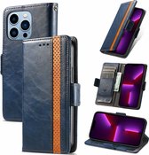 Stijlvol Tweekleurig PU-leer Wallet Flip Case voor iPhone 13 Pro Max _ Blauw