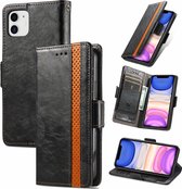 Stijlvol Tweekleurig PU-leer Wallet Flip Case + PET Screenprotector voor iPhone 11 _ Zwart