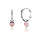 Oorbellen meisjes | 925 zilver | roze hartje | hartjes oorbellen | oorringen dames