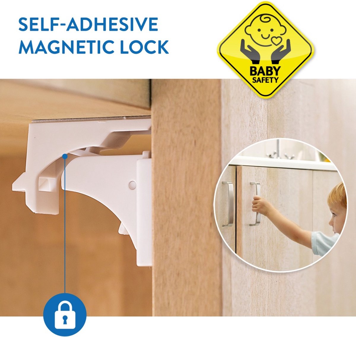 Kinderslot Magnetisch - Magneetslot Baby Kinderbeveiliging Voor Kasten Lades & Deuren - Kinderveiligheid - Magneet Kastbeveiliging Voor Kinderen - Ladeslot Veiligheidshaakjes - Kastsloten Zelfklevend - Set Van 4 Stuks Met Sleutel - 5KG Trekkracht – foto 4