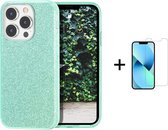 Apple iPhone 13 Pro Max Back Cover Telefoonhoesje | Groen | TPU hoesje | Glitter + 1x Screenprotector