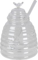 Clayre & Eef Honingpot met Lepel 450 ml Transparant Glas Bij Voorraadpot Deksel Bewaarpot Opbergpot