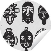 Tuincirkel Een illustratie van Afrikaanse maskers tegen een witte achtergrond - 90x90 cm - Ronde Tuinposter - Buiten