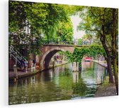 Artaza Glasschilderij - Dichtbegroeide Brug Op De Oudegracht In Utrecht - 120x90 - Groot - Plexiglas Schilderij - Foto op Glas