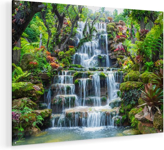 Artaza Glasschilderij - Tropische Waterval In Thailand - 100x75 - Groot - Plexiglas Schilderij - Foto op Glas