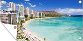 Schuttingposter Het Waikikistrand voor de kust van Honolulu op Hawaii - 200x100 cm - Tuindoek