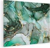 Artaza Glasschilderij - Abstracte Kunst - Blauwe Marmer met Goud - 100x80 - Groot - Plexiglas Schilderij - Foto op Glas