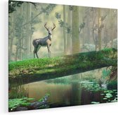 Artaza Glasschilderij - Hert In Het Bos Op Een Boom - 75x60 - Plexiglas Schilderij - Foto op Glas