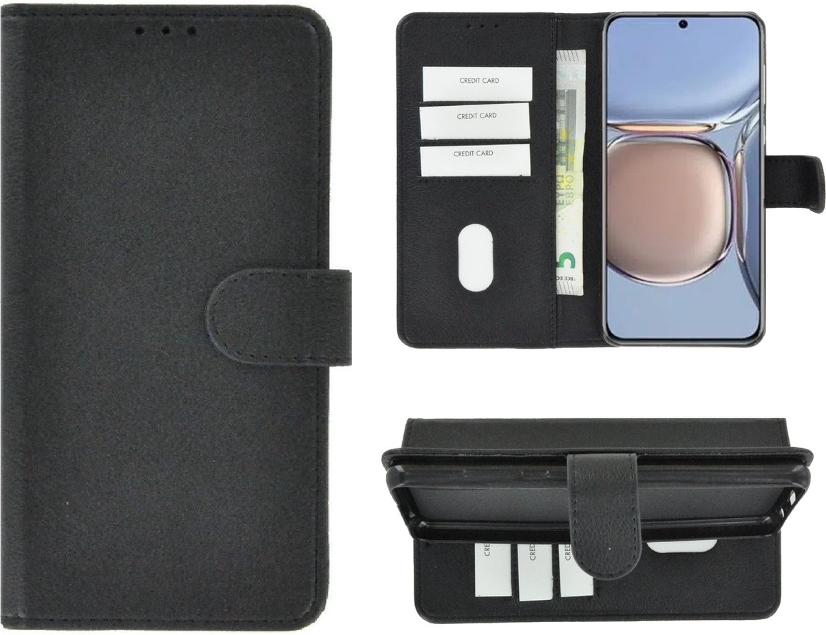 Geschikt voor Huawei P50 Hoesje - Bookcase - Pu Leder Wallet Book Case Zwart Cover