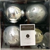 Kerstballen - Zilver/Grijs - 4 Stuks - Ø 10 cm