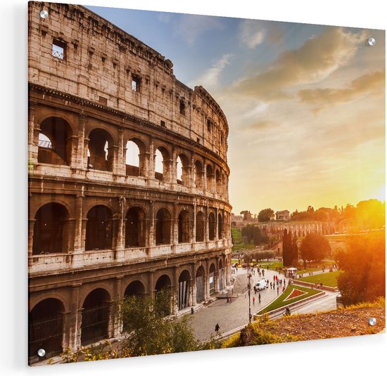 Artaza Glasschilderij - Colosseum bij Zonsondergang in Italïe - 50x40 - Plexiglas Schilderij - Foto op Glas