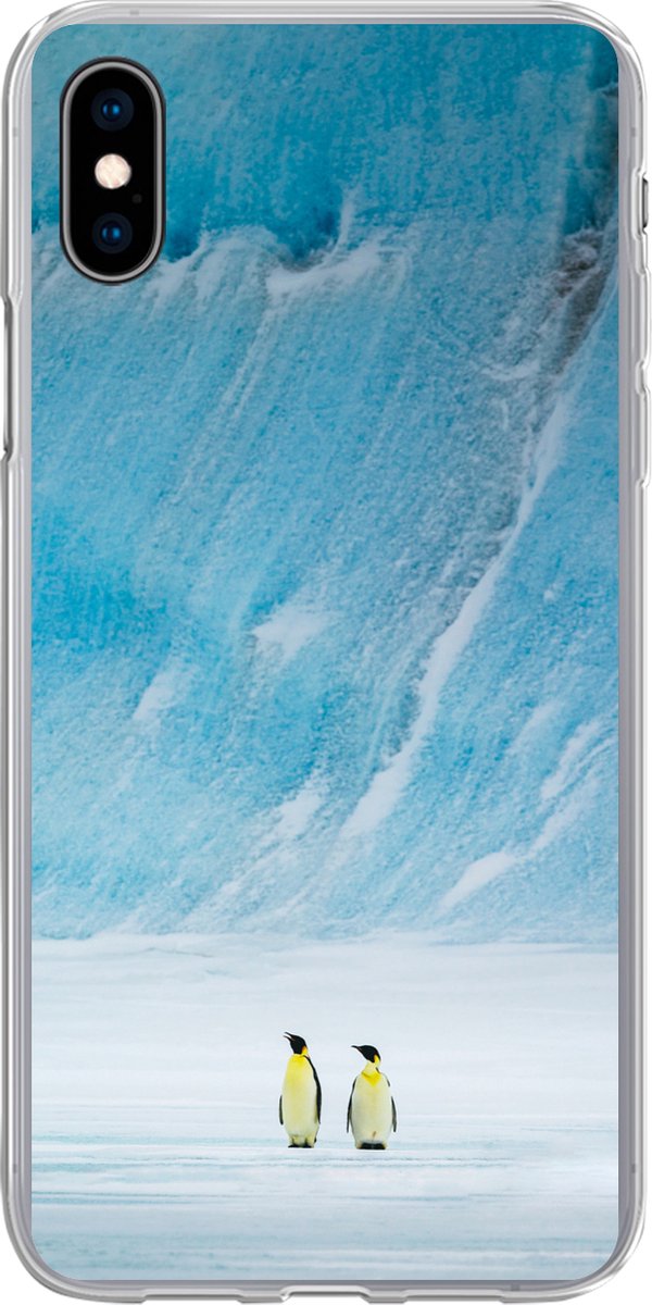 Telefoonhoesje Geschikt voor iPhone Xs hoesje - Twee keizerpinguïns voor een ijsberg - Siliconen Telefoonhoesje Telefoonhoesje