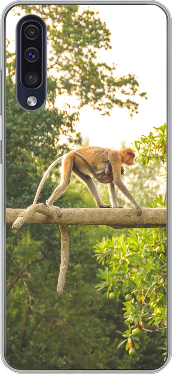 Telefoonhoesje Geschikt voor Samsung Galaxy A50 hoesje - Apen wandelend over tak - Siliconen Telefoonhoesje Telefoonhoesje