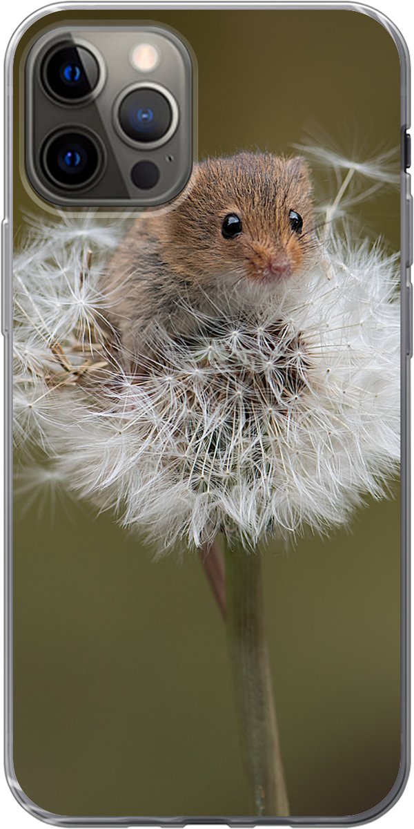 Telefoonhoesje Geschikt voor iPhone 13 Pro hoesje - Muis - Jong - Bloemen - Siliconen Telefoonhoesje Telefoonhoesje