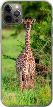 Geschikt voor iPhone 13 Pro Max hoesje - Baby - Giraffe - Planten - Siliconen Telefoonhoesje