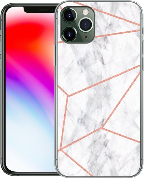 Coque iPhone 11 Pro - Marbre - Or rose - Wit - Siliconen