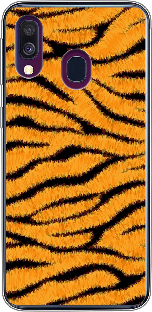 Telefoonhoesje Geschikt voor Samsung Galaxy A40 hoesje - Tijgerprint - Oranje - Zwart - Siliconen Telefoonhoesje Telefoonhoesje