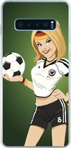 Geschikt voor Samsung Galaxy S10 Lite hoesje - Een illustratie van een meisje met Duitse kleding en een voetbal - Meiden - Meisjes - Kinderen - Siliconen Telefoonhoesje
